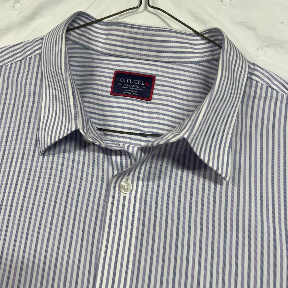 UNTUCKit Slim Fit Wrinkle Free Shirt Mens XXL Purple White Striped Button Down